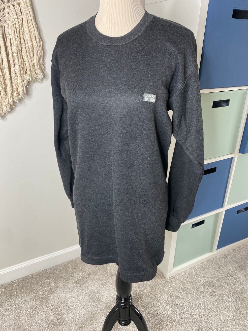 Men's Lux Cott's Wool Crew Neck Dark Gray Base Layer Sweatshirt Large 90 cm